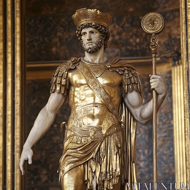 Golden Armor Adorned Statue AI Image