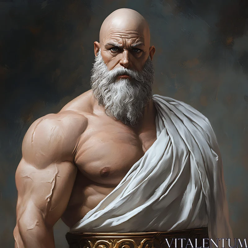 Ancient God with Muscular Build and Intense Gaze AI Image