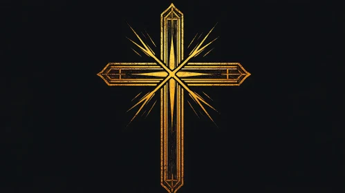 Golden Geometric Cross on Black