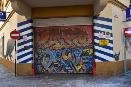 Urban Graffiti Art on Garage Door in Spain