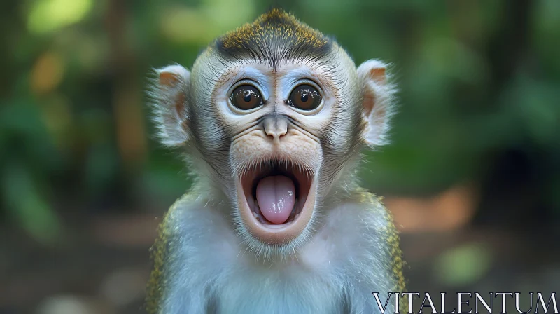 Astonished Young Monkey in Greenery AI Image