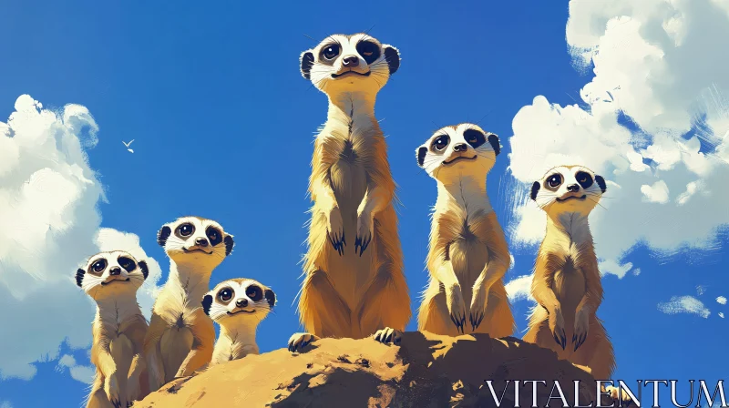 AI ART Group of Meerkats on Rock