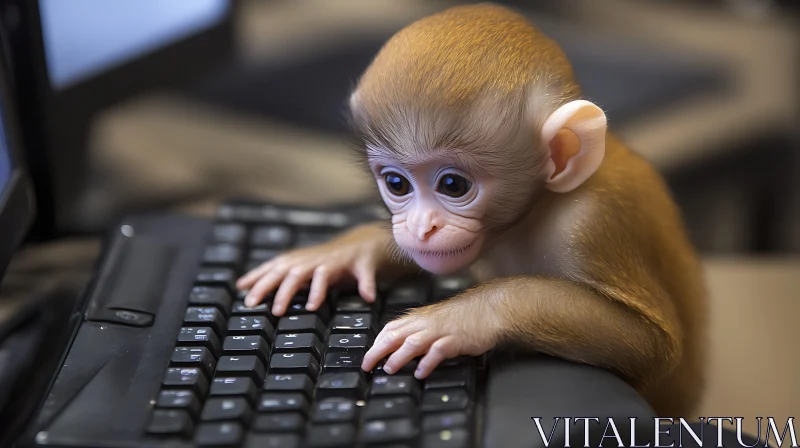 AI ART Baby Monkey Using Keyboard