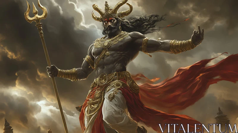 Mythological Demon Warrior in Epic Storm AI Image