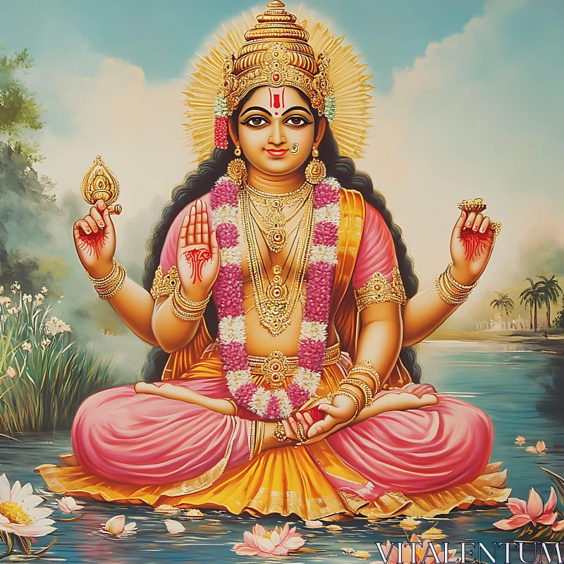 Hindu Deity Amidst Nature AI Image