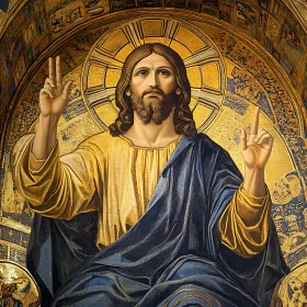 Sacred Religious Icon in Golden and Blue