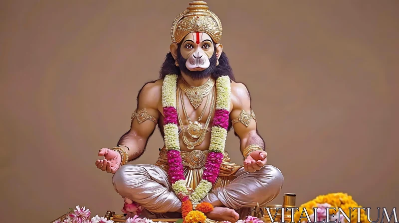 Detailed Sculpture of Hanuman in Meditative Posture AI Image