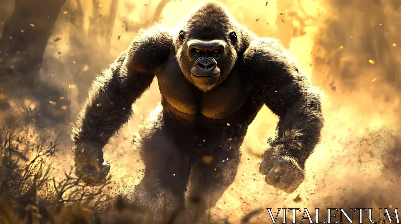 Powerful Gorilla Striding Through Jungle AI Image