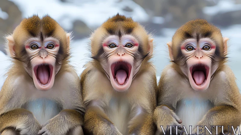 Juvenile Monkeys with Surprised Expressions AI Image