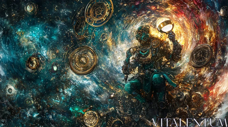 AI ART Mechanical Being in Celestial Steampunk Universe