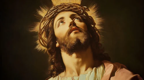 Divine Portrait with Halo and Crown of Thorns