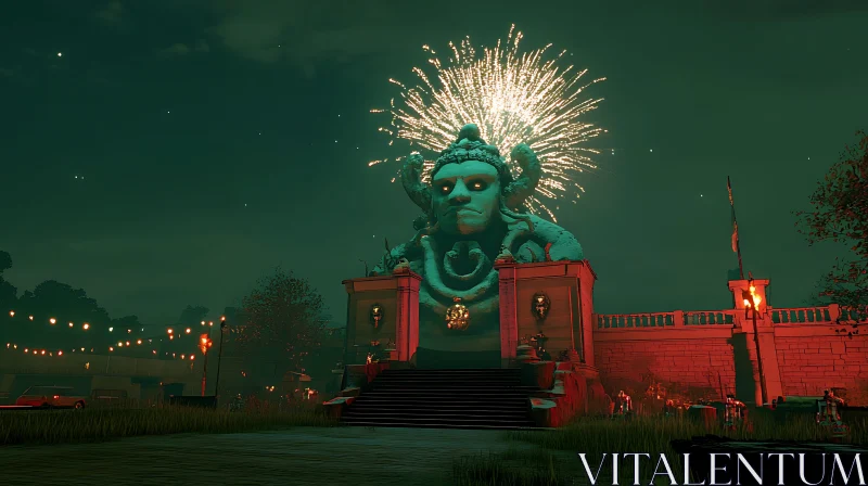 Grand Monument Under Fireworks Display AI Image