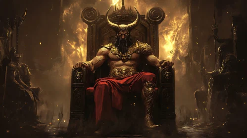 Majestic Demon Ruler in Fiery Surroundings