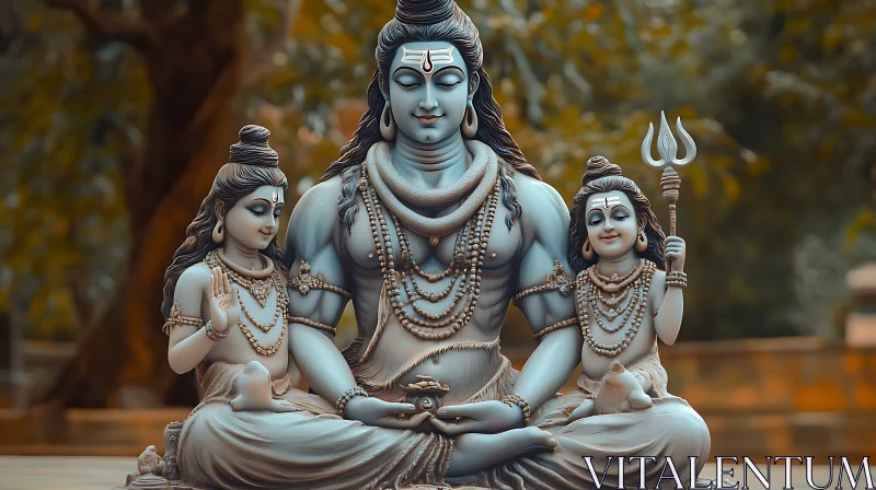 Divine Sculpture of Shiva with his Children AI Image