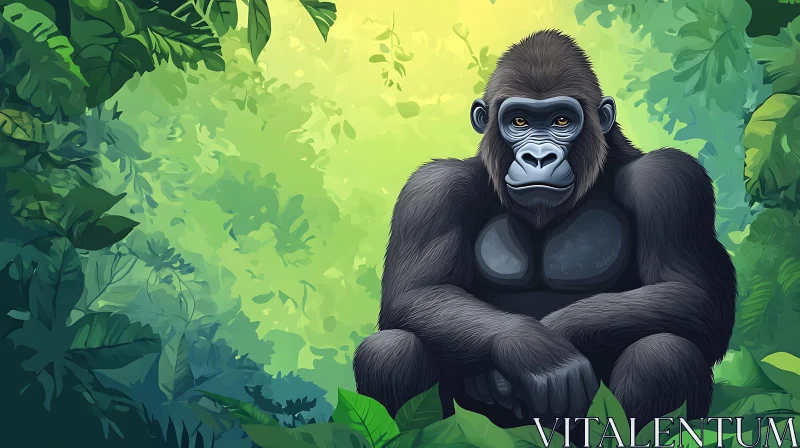 Tranquil Gorilla in Its Jungle Habitat AI Image