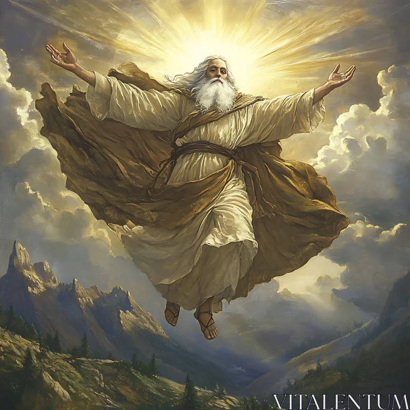 Divine Figure Ascending in a Heavenly Landscape AI Image