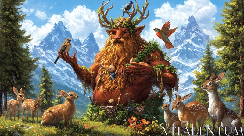 Enchanted Forest Giant with Wildlife AI Image