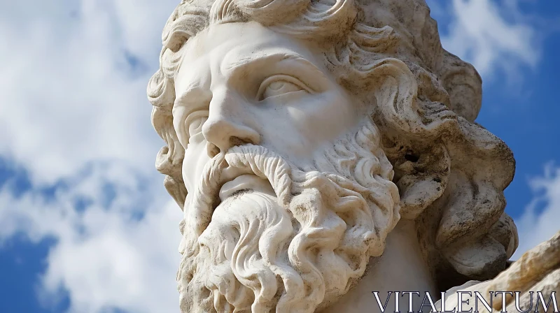 AI ART Ancient Marble Statue Head with Curly Hair and Beard