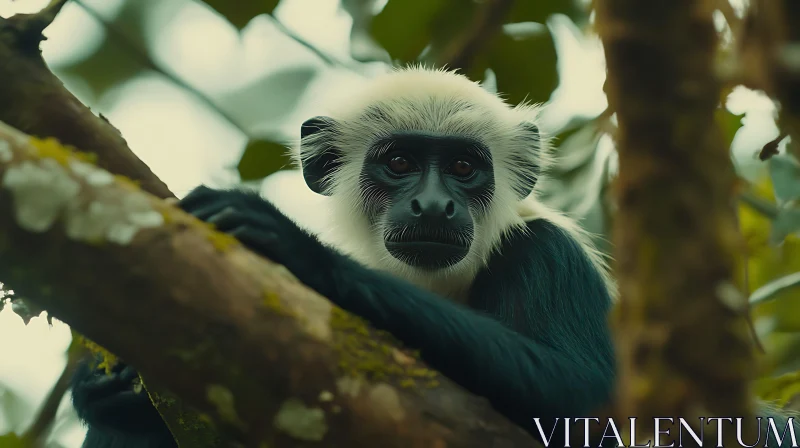 Monkey Perched on Tree Branch in Forest AI Image