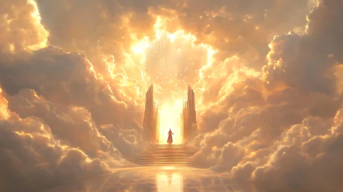 Celestial Gateway Amidst Golden Clouds