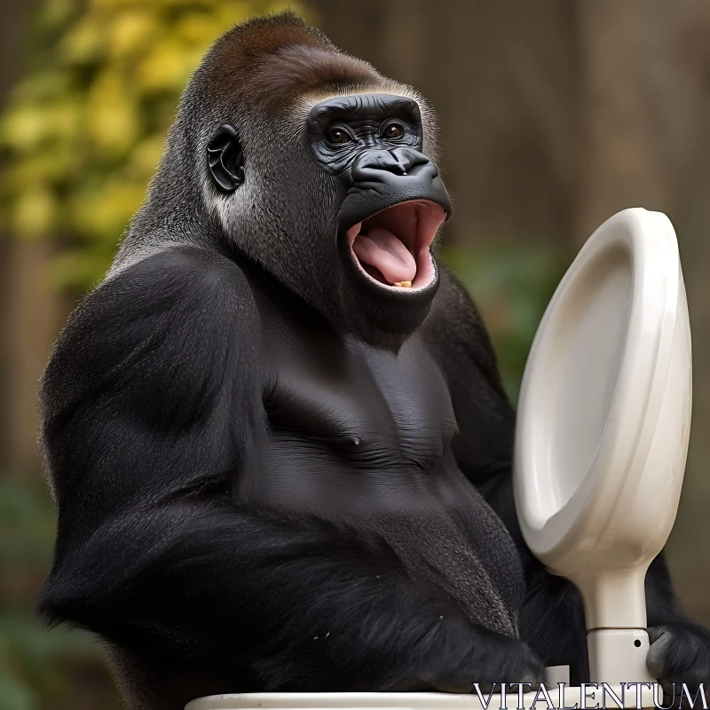 AI ART Gorilla with Open Mouth and White Object