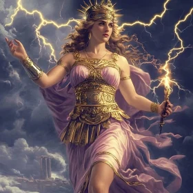 Mythical Goddess Wielding Lightning Bolt