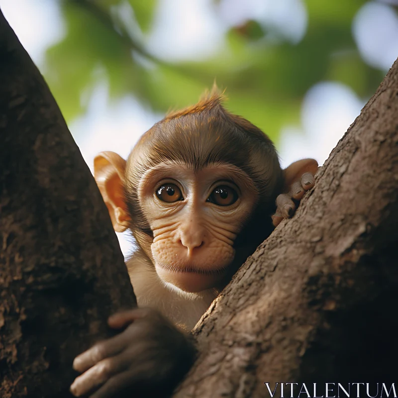 Inquisitive Young Monkey Among Branches AI Image