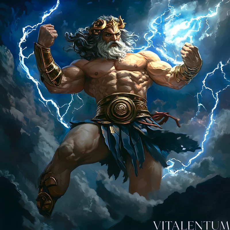 Mighty Deity in Stormy Skies AI Image