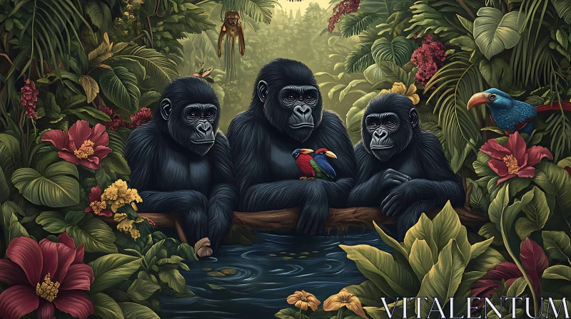 AI ART Gorillas in Vibrant Tropical Jungle