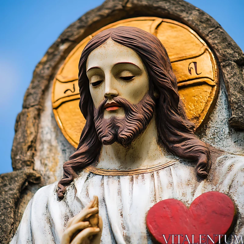 Sacred Heart Statue with Golden Halo AI Image