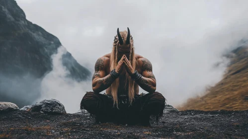 Foggy Mountain Meditation of a Horned Warrior