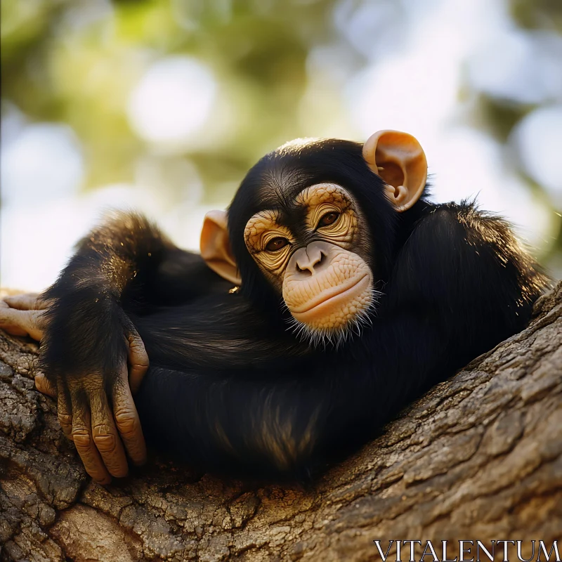 AI ART Relaxed Chimpanzee on Tree