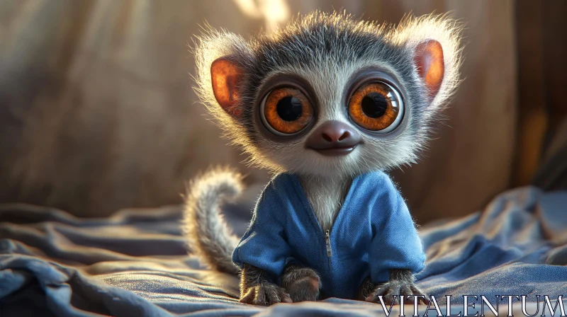 Cute Baby Monkey Wearing Blue Jacket AI Image