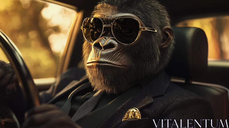 AI ART Fashionable Gorilla Behind the Wheel