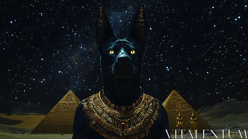 Anubis in Ancient Egyptian Night Sky AI Image