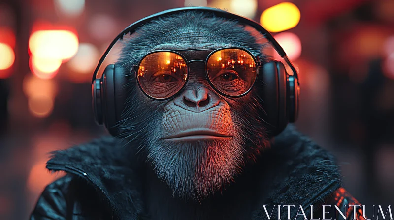 Stylish Monkey in the City at Night AI Image