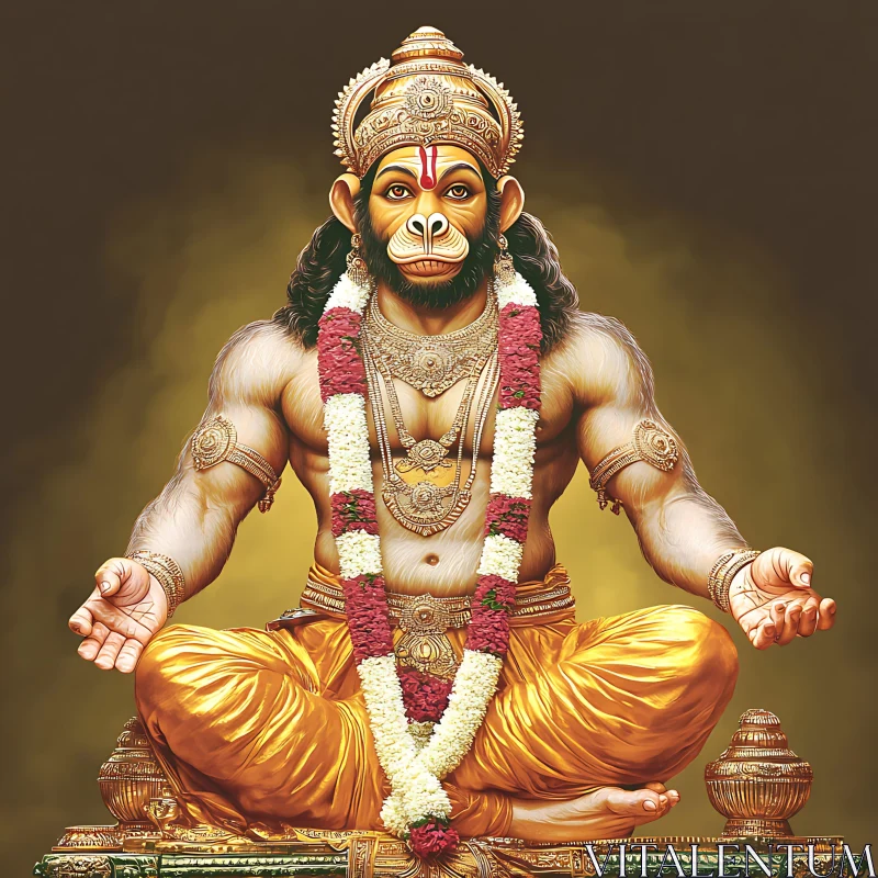 AI ART Hanuman in Meditative Pose - Indian Mythological Artwork