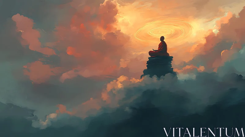 Tranquil Meditation in a Cloudscape AI Image