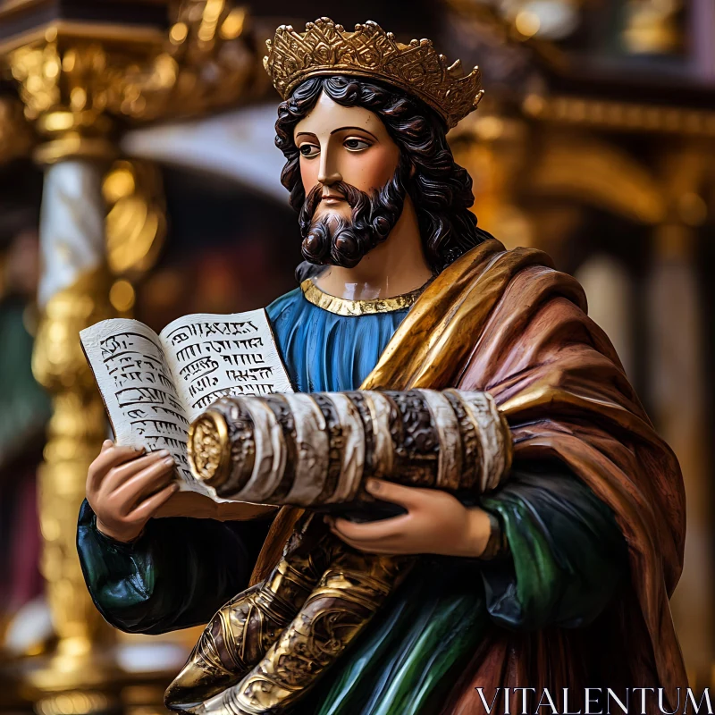 Kingly Statue with Scrolls and Book AI Image
