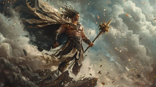 Mythical Warrior Amidst Epic Showdown