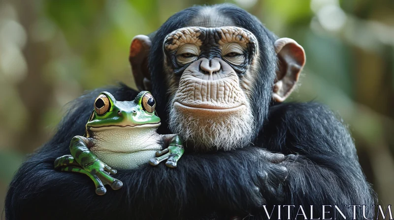 Chimpanzee Holding a Frog