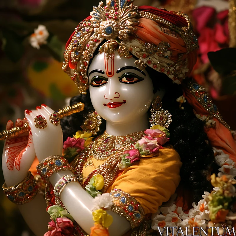 Traditional Deity Statue Ornamented with Flowers Traditional Deity Statue Ornamented with Flowers