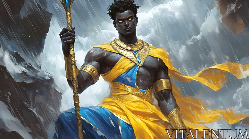 Warrior with Staff in Stormy Setting Warrior with Staff in Stormy Setting
