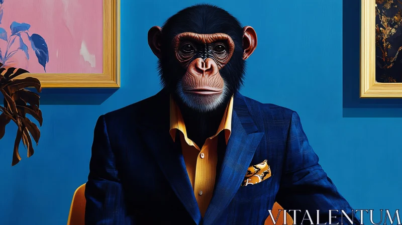 Stylish Monkey Dressed in Blue Suit