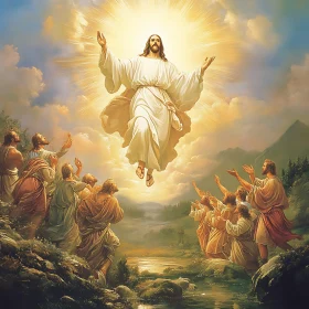Heavenly Ascension Surrounded by Disciples