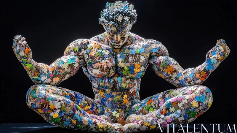 Serene Puzzle Collage Sculpture