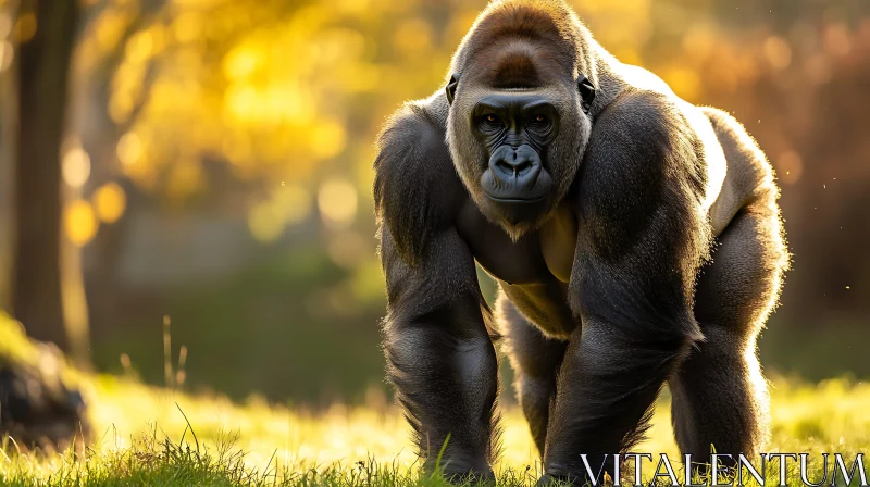 Gorilla in Autumn Sunlight AI Image