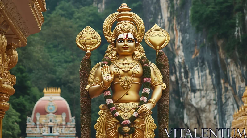 AI ART Divine Golden Sculpture Amidst Nature and Architecture