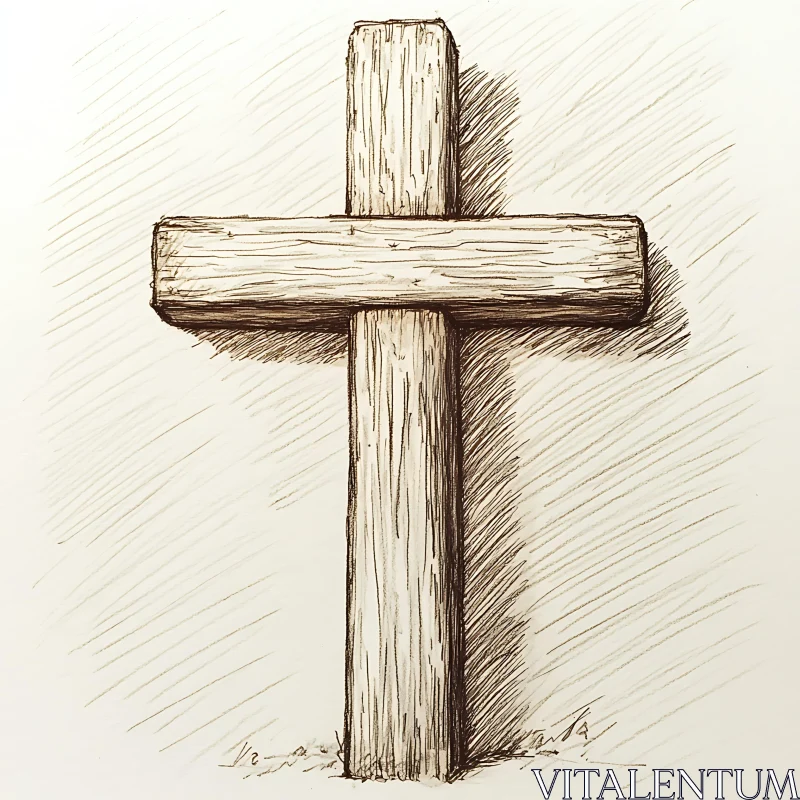 Wood Cross Drawing AI Image