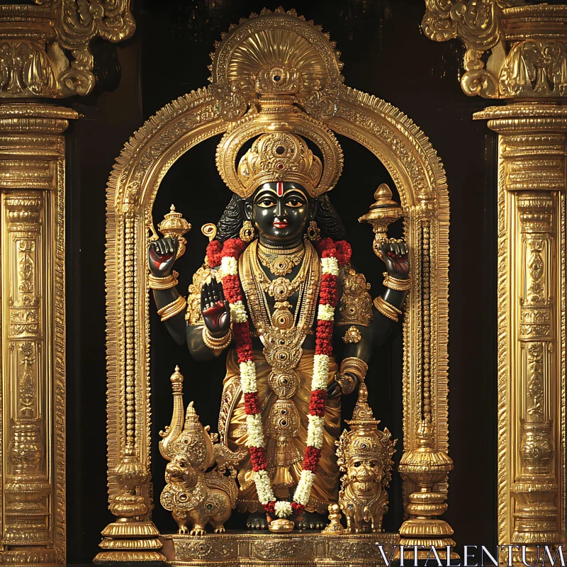 AI ART Elaborate Hindu Deity Sculpture in Golden Frame